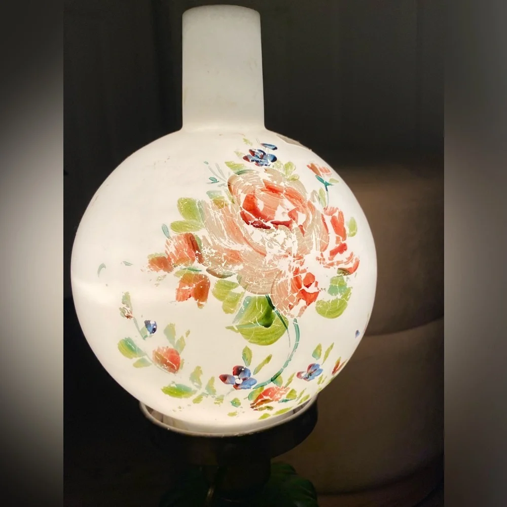 Antique Hurricane Lamp Boudoir Bedside Victorian Parlor Hand Painted Lamp